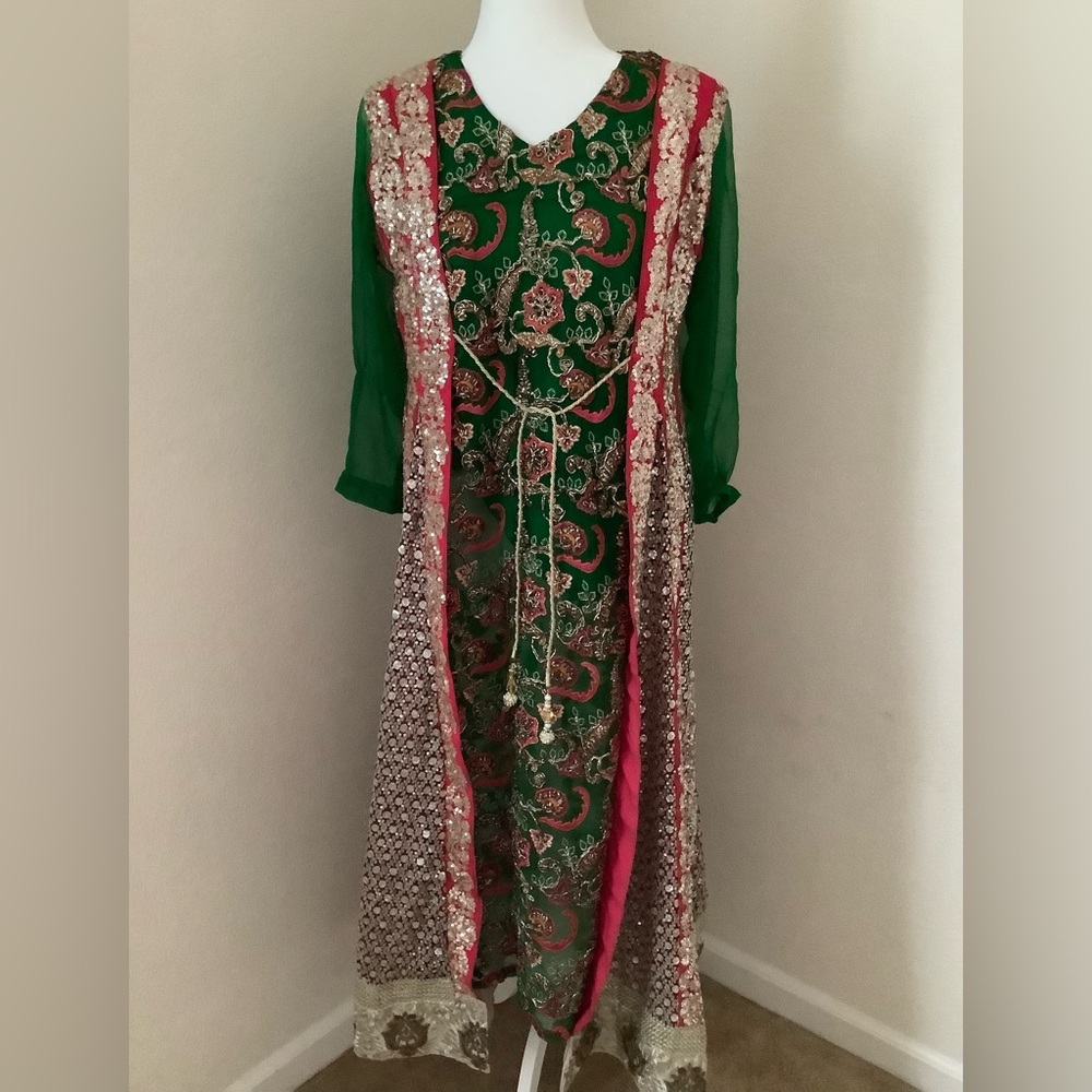 Decorated green Afghan/pakistani dress